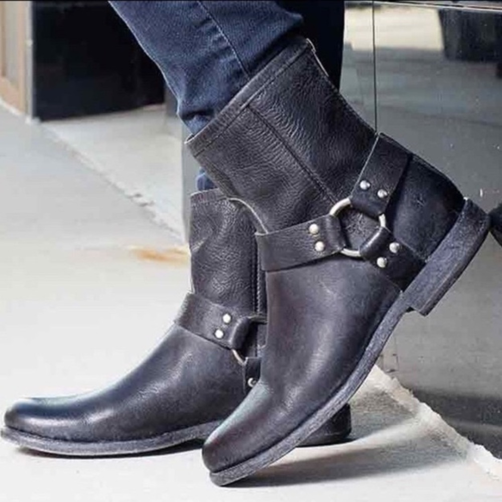 Frye Phillip Harness Short Leather Cute Ankle Boot